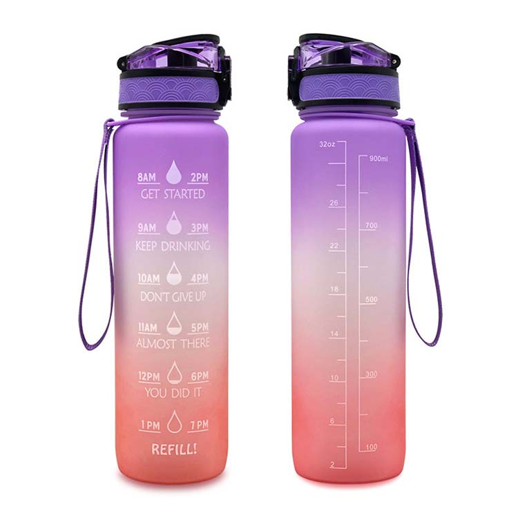 32oz Glass Water Bottle w/ Lid & Silicone Sleeve & Time Mark