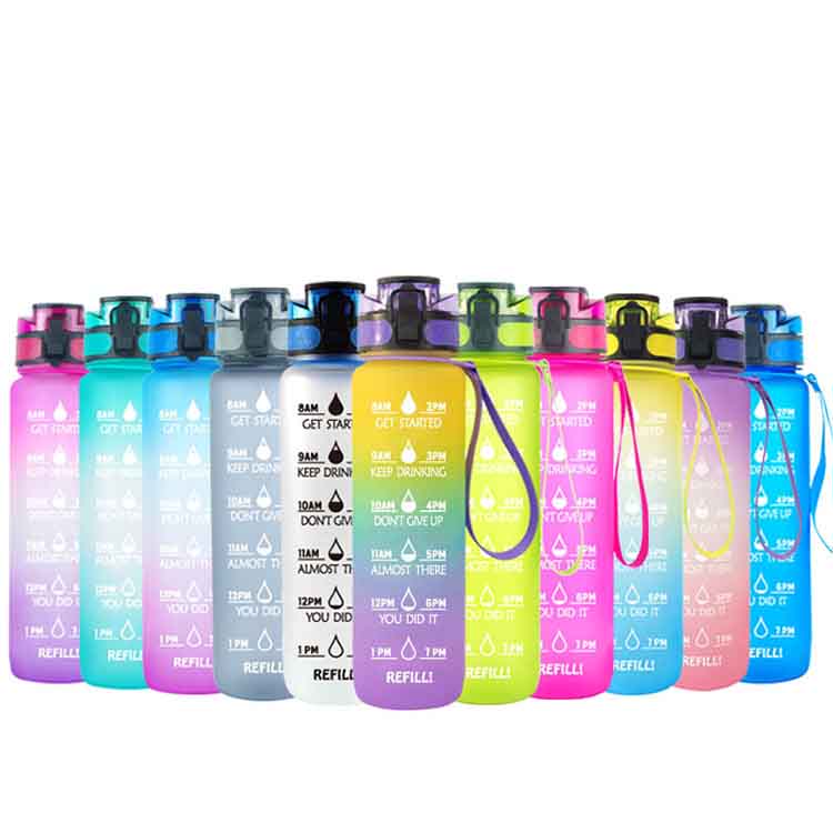 Sports Water Bottle With Time Markings, BPA Free Frosted Tritan