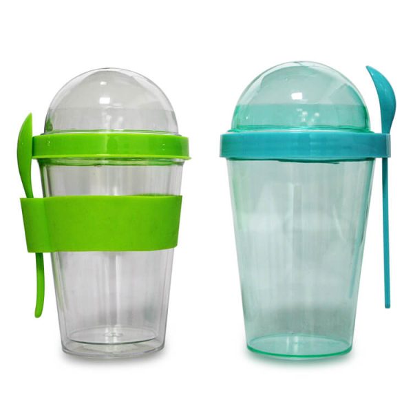 Plastic Tumbler With Snack Container and Spoon