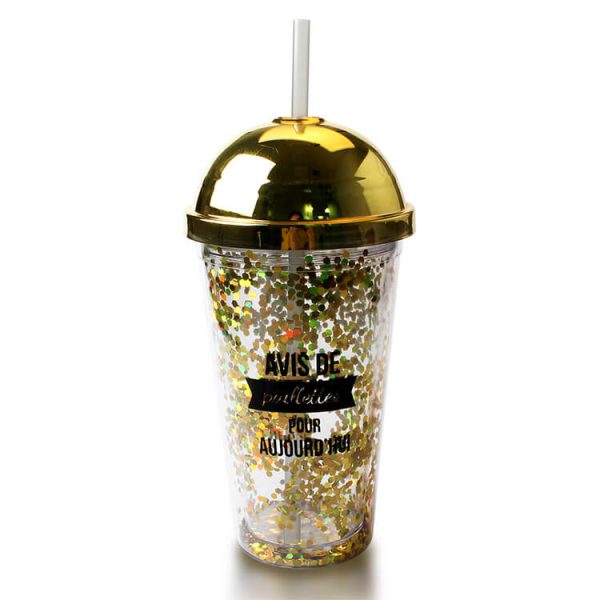 Plastic Tumbler in Double Wall with Dome Cover and Straw