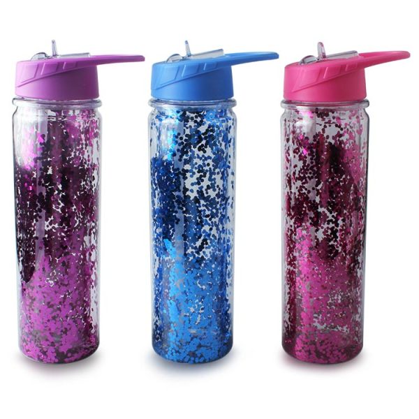 glitter water bottle with straw