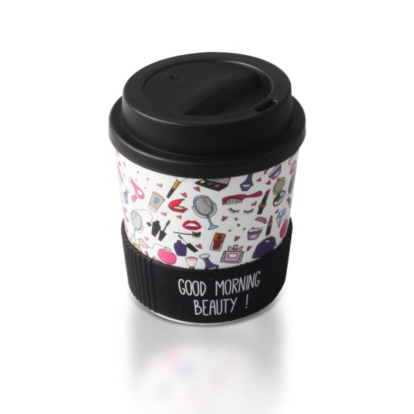 black plastic travel coffee cup