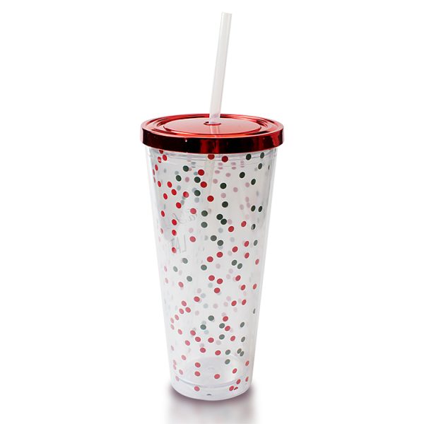 Double Wall Plastic Tumbler With Lid and Straw