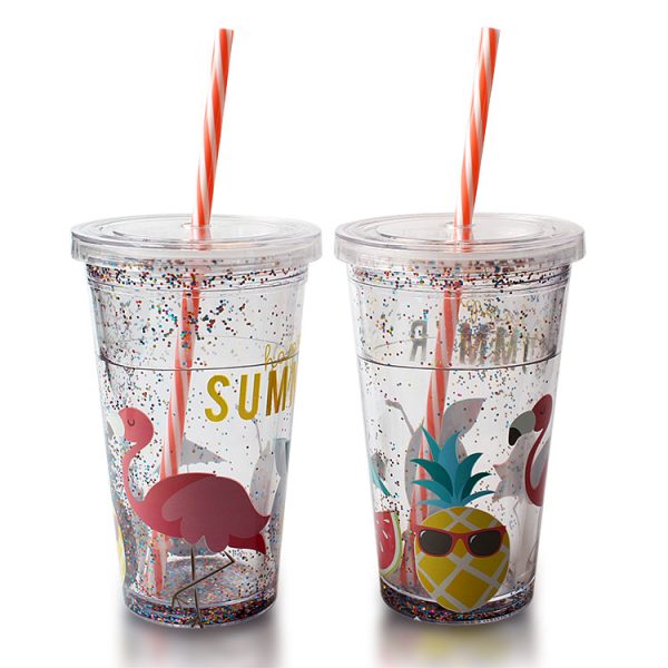 Plastic Glitter Tumbler With Straw