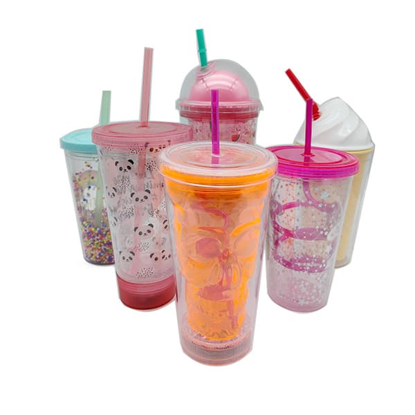 plastic double wall tumbler with lids and straws